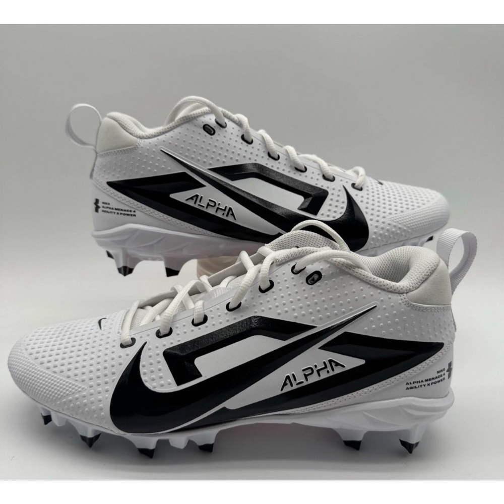 Nike Alpha Menace 4 Varsity Men's Size 12 White Black Football Cleats FZ7703-101